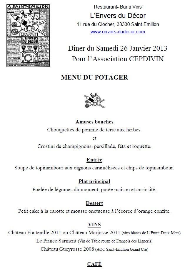 Menu du potager - L'Envers du Décor